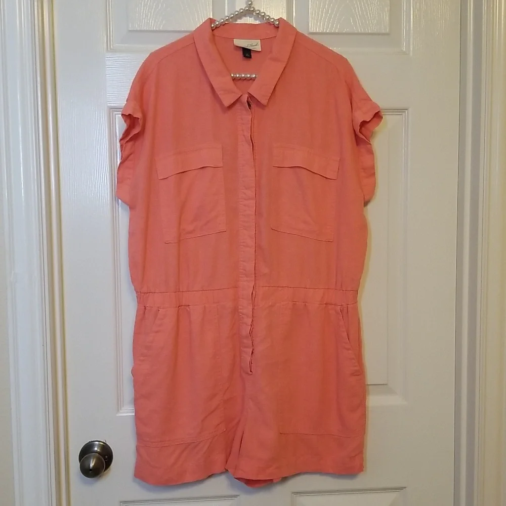 Universal Thread Womens Coral Pink Linen Blend Shortsleeve Romper Shorts Size 14 - Picture 2 of 11